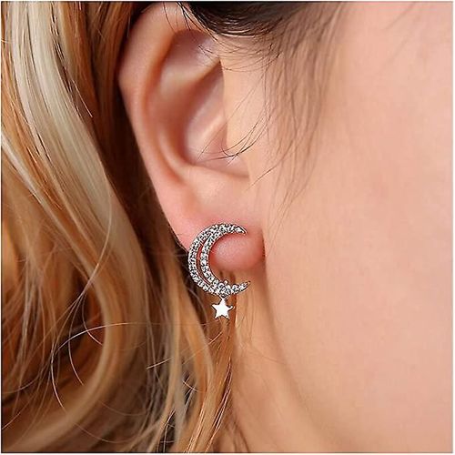 Boucles D'oreilles  Tige En Argent, Boucles D'oreilles  Tige En Forme De Lune Et D'toile Pour Femmes, Boucles D'oreilles  Tige En Forme De Croissant De Lune Personnalises, Mignonnes Et Tendance, Boucles D'oreilles  Tige Pour Adolescentes