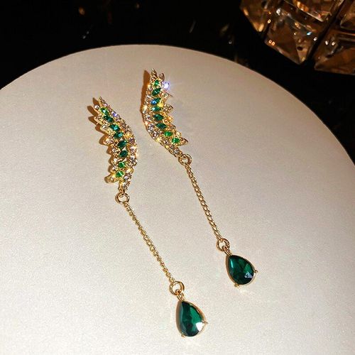 Boucles D'oreilles Ailes En Cristal Vert Or Vritable 14k, Bijoux Pour Femmes, Filles, Aaa Zircon S925, Aiguille En Argent, Cadeau De Fte, Nouvelle Mode