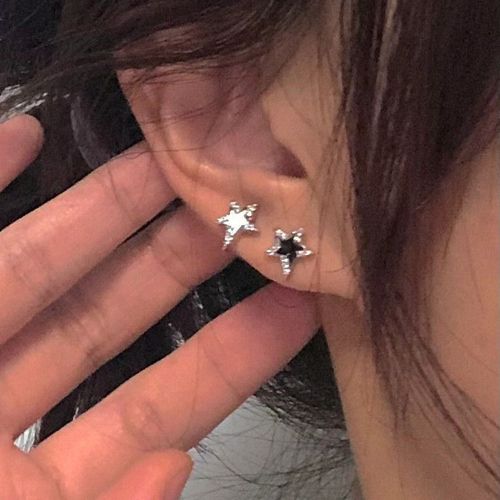 Boucles D'oreilles Asymtriques En Argent Pour Femmes,Astronome Spatial Mignon,Plante Opale,Document En Argent,Beaux Bijoux Piercing D'oreille Simples
