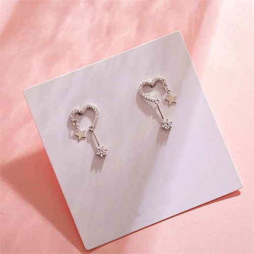 Boucles D'oreilles Avec Pompon En Argent Sterling 925, Bijoux De Mariage Pour Femmes Et Filles, Piercing En Forme De CUr Et D'toile, Eh846