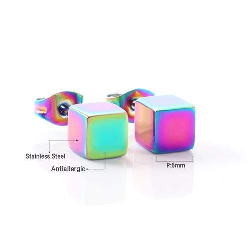 Boucles D'oreilles Carres Cubiques En Acier Inoxydable Pour Homme Et Femme, Ensembles De Piercing, Clips D'oreilles Gothiques Classiques, Noir Et Localit, Kpop, 1 Paire, 2 Pices