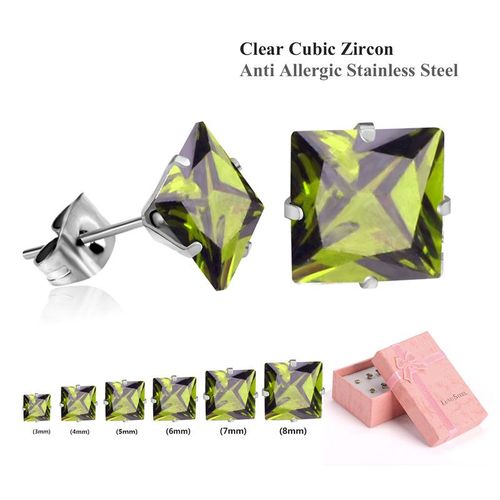 Boucles D'oreilles Carres En Acier Inoxydable, Ensemble De Luxe, Clous En Cristal, Blanc, Rose, Bleu, Vert, Noir, Bijoux De Fte