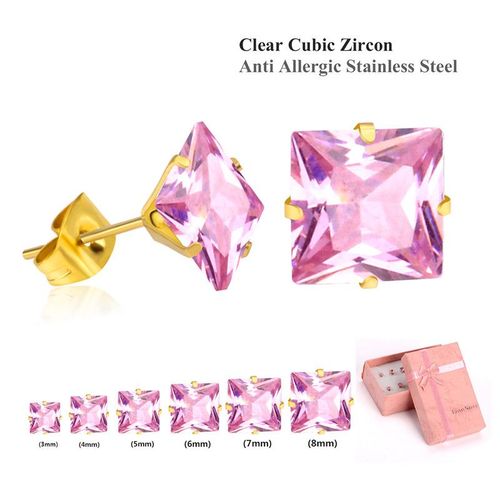 Boucles D'oreilles Carres En Acier Inoxydable, Ensemble De Luxe, Clous En Cristal, Blanc, Rose, Bleu, Vert, Noir, Bijoux De Fte