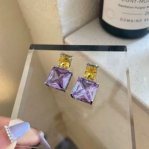 Boucles D'oreilles Carres En Cristal Pour Femmes, Bijoux Simples, Transparents, Violet, Jaune, Mode Corenne