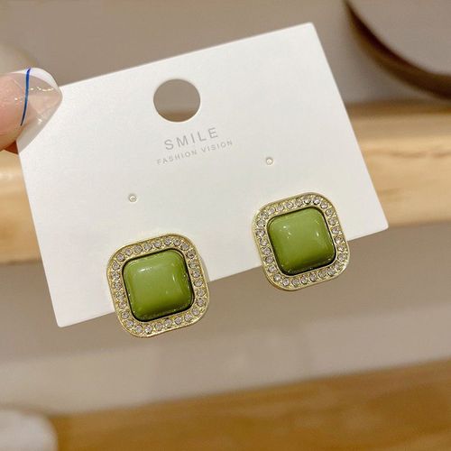 Boucles D'oreilles Carres Vertes Pour Femmes, Bijoux En Cristal, Mode Corenne Pour Filles, Nouvelle Collection, Dcoration D'oreille Pour Fte D'anniversaire