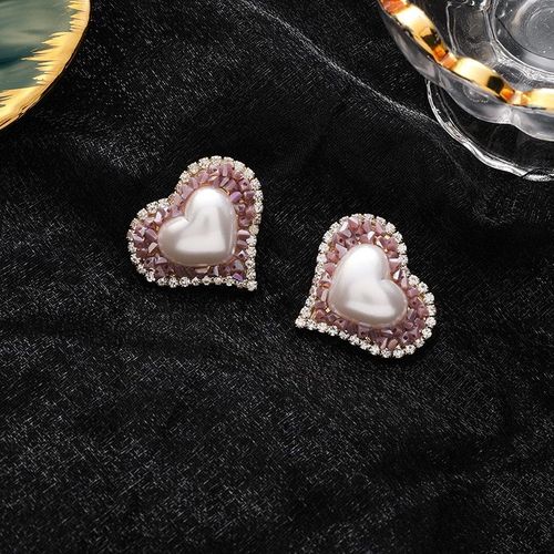 Boucles D'oreilles Classiques En Cristal Violet Pour Femmes, Bijoux De Luxe lgants En Forme De CUr Simul De Perle,  La Mode, 2020