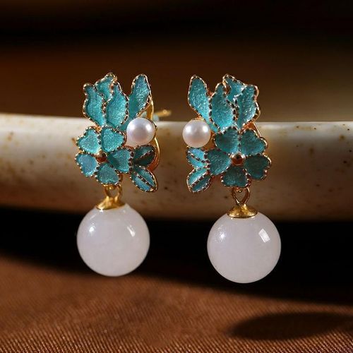 Boucles D'oreilles Cloisonnes En Argent mail Dor, Pendentif En Fleur De Prunier Jade Style Chinois Rtro, Bijoux De Marque lgants Pour Femmes