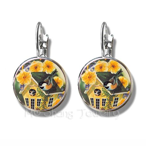 Boucles D'oreilles Colibri Vert, Accessoires Faits  La Main, Image D'art D'oiseaux, Cabochon En Verre, Bioshock Breton Mf Ite, Bijoux D'oiseaux, 16mm
