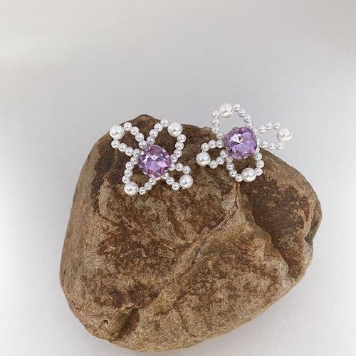 Boucles D'oreilles Corennes lgantes En Perles Et Fleurs Pour Femmes Et Filles, Bijoux En Cristal Violet Et CUr,  La Mode