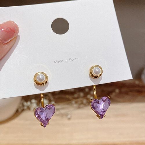 Boucles D'oreilles Corennes En Cristal Violet, Bijoux En Forme De CUr, Pour Femmes Et Filles, Perles Suspendues Au Dos, Cadeaux
