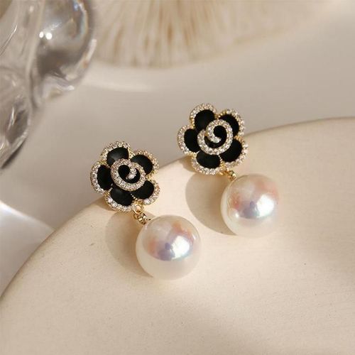 Boucles D'oreilles Corennes Pour Filles, Bijoux En Perles De Fleur De Rose Noire, En Cristal, Ptale Tridimensionnel D'atmosphre Sauvage De Temprament