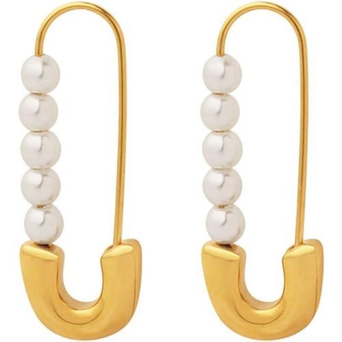 Boucles D'oreilles Croles Rtro En Acier Inoxydable Avec pingle  Nourrice En Forme D'pingle  Nourrice Pour Femmes Et Filles Avec Perles D'imitation - Boucles D'oreilles Pendantes Mignonnes -
