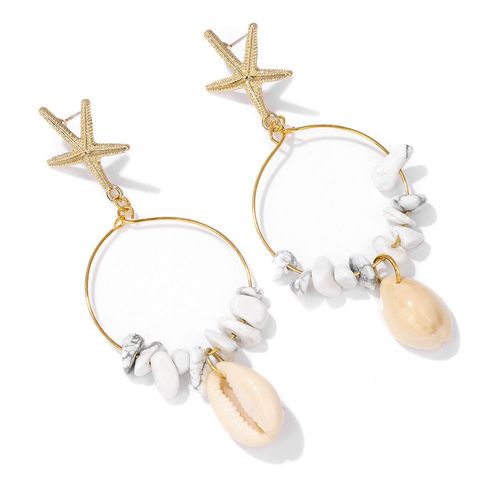 Boucles D'oreilles D't En Coquillage Pour Femmes, Boucles D'oreilles En Forme D'toile De Mer, Goutte Circulaire, Dangle, clats De Pierre, Bijoux Boho