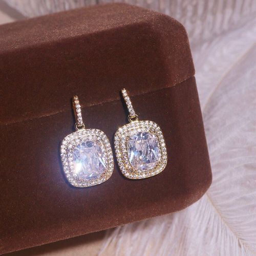 Boucles D'oreilles De Luxe En Zircon Cubique Blanc Brillant, Forme Carre, Goutte D'eau Pour Femmes, Boucles D'oreilles En Cristal Pour Marie, Fianailles, Mariage, Cadeaux