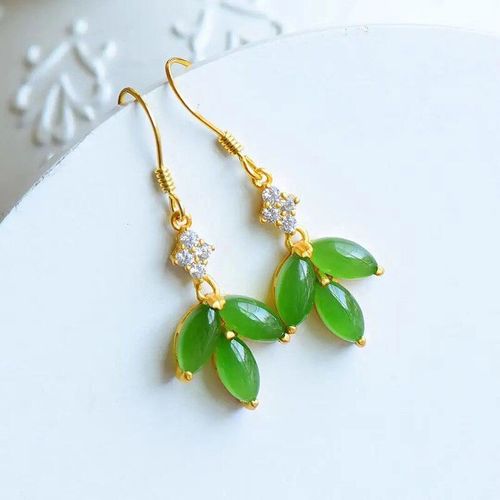 Boucles D'oreilles De Luxe Pour Femmes, Nouveau Design, Artisanat En Or Ancien Incrust De Jaspe Hetian Naturel, Oeil De Cheval En Zircon Vert, Bijoux Pour Dames