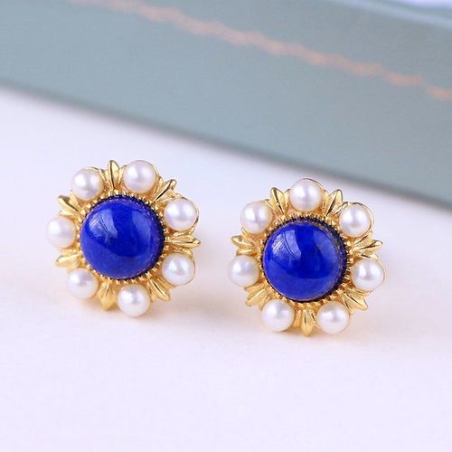 Boucles D'oreilles De Styliste En Lapis Lazuli Pour Femmes, Bijoux Originaux, Artisanat En Or Ancien, Incrust De Perles, Fleur De Soleil, En Argent, Nouvelle Collection