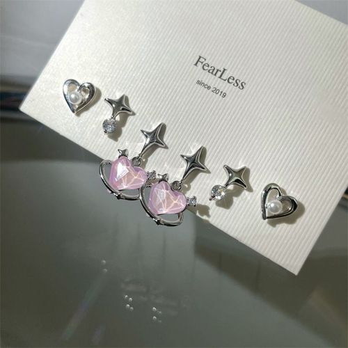 Boucles D'oreilles De Temprament En Cristal Rose Pour Femmes, Piercing Pour Oreilles, Mode Corenne, Personnalit, Y2k, Nouveau, 2023, Ensemble De 6 Pices