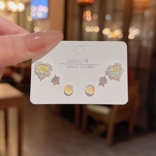 Boucles D'oreilles De Temprament En Cristal Rose Pour Femmes, Piercing Pour Oreilles, Mode Corenne, Personnalit, Y2k, Nouveau, 2023, Ensemble De 6 Pices