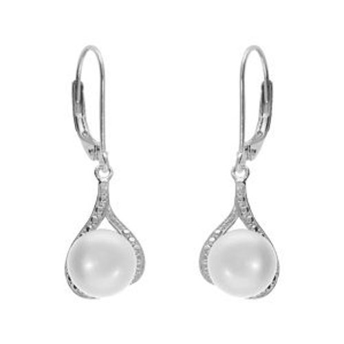 Boucles D'oreilles Domeuse Forme Goutte Argent Platin Perle De Culture D'eau Douce Avec Oxydes Blancs Sertis