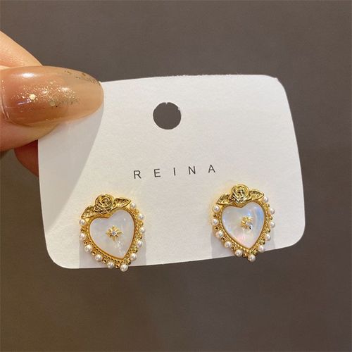 Boucles D'oreilles Dores En Forme De CUr Opale Pour Femme, Bijoux De Luxe Tendance, Style Coren, 2022