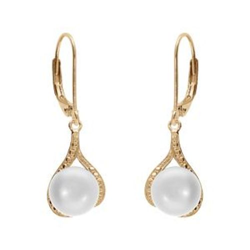 Boucles D'oreilles Dormeuse Forme Goutte Plaqu Or Perle De Culture D'eau Douce Avec Oxydes Blancs Sertis