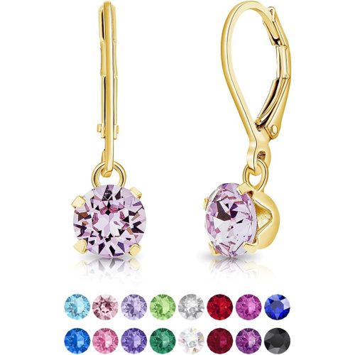 Boucles D'oreilles Dormeuses En Argent Fin 925 Plaqu Or Jaune Et Cristaux De Swarovski Elements Ronds-Diamtre:6 Mm