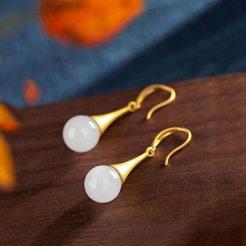 Boucles D'oreilles lgantes Pour Femmes, Nouveau Design, Artisanat En Or Ancien Incrust De Hetian Naturel, Jade Blanc, Perle Ronde Fleur, Bijoux Pour Dames