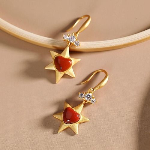 Boucles D'oreilles En Agate Rouge Du Sud Pour Femmes, Bijoux En Forme De CUr, En Argent Sterling S925 Plaqu Or, Xingx Cratif Et Personnalis