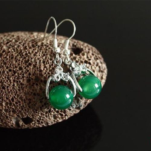 Boucles D'oreilles En Argent 925 Incrust De Perles D'agate Naturelle, Original, Simple, Perle De Pulpe De Jade Vert, Cadeau Pour Femmes, Pierre Fine, Nouveau P15