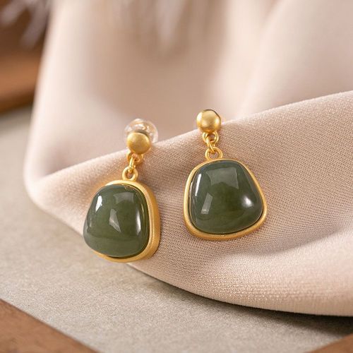 Boucles D'oreilles En Argent Incrust De Calcdoine Hetian, Style Chinois, Rtro Unique, Or Ancien, Artisanat Lger, Bijoux De Luxe Pour Femmes, Charme