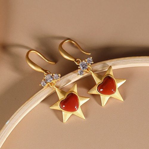 Boucles D'oreilles En Argent Incrust De Calcdoine Rouge, toile Crative, Amour, Style Chinois Rtro, Belle Fe Frache, Marque De Charme, Bijoux Pour Femmes, Nouvelle Collection