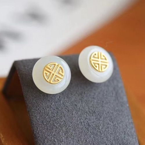 Boucles D'oreilles En Argent Incrust De Jade Blanc Naturel Hetian, Style Chinois Rtro Unique, Charme De Marque En Or Ancien, Bijoux Pour Femmes