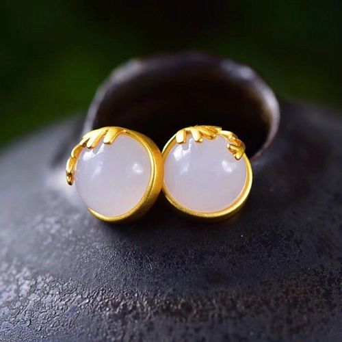 Boucles D'oreilles En Argent Incrust De Jade Blanc Naturel Hetian, Style Chinois Rtro Unique, Charme De Marque En Or Ancien, Bijoux Pour Femmes
