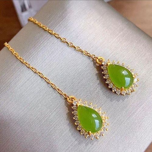 Boucles D'oreilles En Argent Incrust De Jaspe Hetian Naturel, Style Chinois, Rtro, Unique, Charme Artisanal En Or Ancien, Bijoux Pour Femmes, Nouvelle Collection