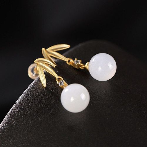 Boucles D'oreilles En Argent Incrust De Plante Calcdoine Blanche Htian Naturelle, Nouveau, Charme Rtro De Style Chinois, Design De Marque Pour Femmes