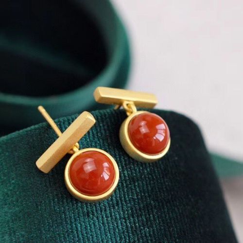 Boucles D'oreilles En Argent Incrust En Porcelaine D'agate, Style Chinois Rtro Palais Dorure, Design lgant En Petit Groupe, Bijoux Pour Femmes, Nouvelle Collection