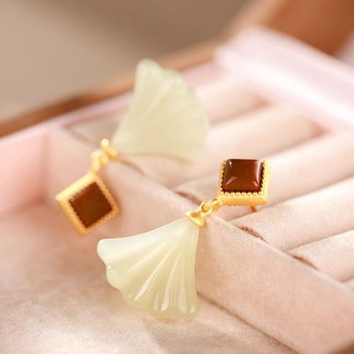 Boucles D'oreilles En Argent Incrust Hotan Naturel, Calcdoine Blanche, Jaspe Rouge, Style Chinois Rtro, Charme, Design De Bijoux Pour Femmes