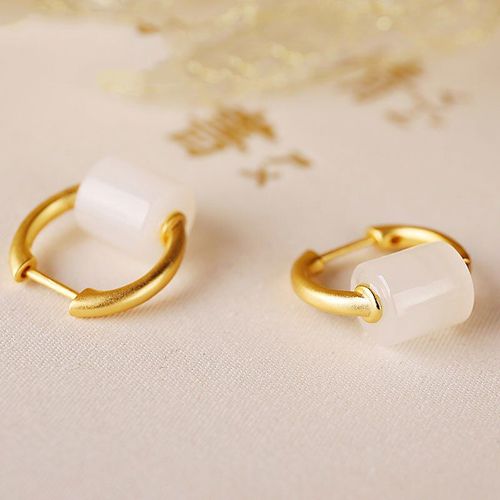Boucles D'oreilles En Argent Incrust, Naturel Hetian, Jade Blanc, Temprament, Charme Lger, Luxe, Vent Froid, Artisanat, Niche, Design De Marque, Bijoux Pour Femmes