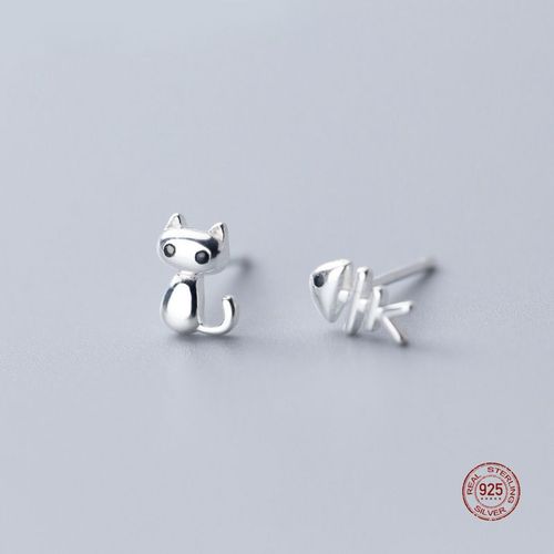 Boucles D'oreilles En Argent Sterling 925 Pour Femmes, Asymtriques, Simples, Mignonnes, Chat Vif, Os De Poisson, Tendance, Bijoux De Fte, Accessoires Cadeaux