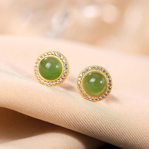 Boucles D'oreilles En Argent Sterling 925 Pour Femmes, Bijoux En Argent Sterling Dor, Jade Htian, Jaspe De Style Chinois, Luxe, lgance Circulaire, Loisirs, L0015