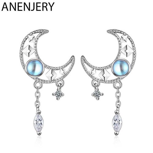 Boucles D'oreilles En Argent Sterling 925 Pour Femmes, lgantes, Ajoures, En Zircon, Avec Pierre De Lune, S-E1013