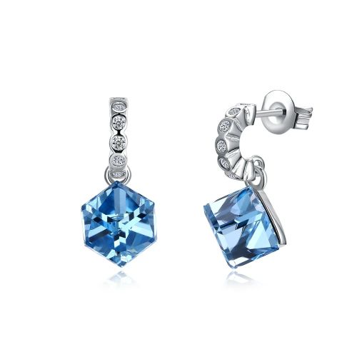 Boucles D'oreilles En Argent Sterling 925 Pour Femmes, En Forme De C, Zircone Cubique, Carr Bleu, Cristal Autrichien