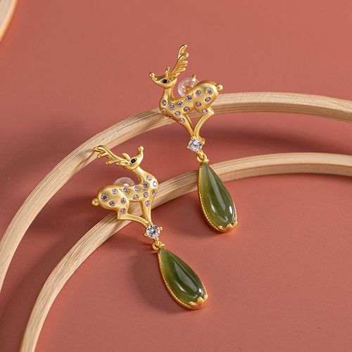 Boucles D'oreilles En Argent Sterling S925, Jade Naturel Hetian Gris, En Forme De Bois, Clous Cratifs,  La Mode, Nouveau Pendentif Pour