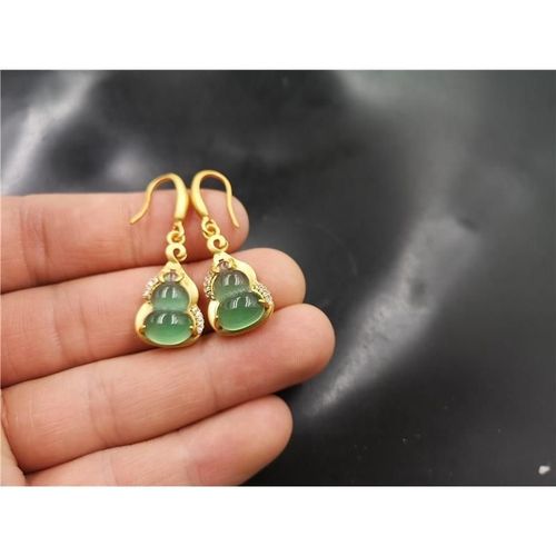 Boucles D'oreilles En Calcdoine Naturelle, Gourde, Rtro Unique, Or Ancien, Artisanat, Charme, Bijoux En Argent Pour Femmes