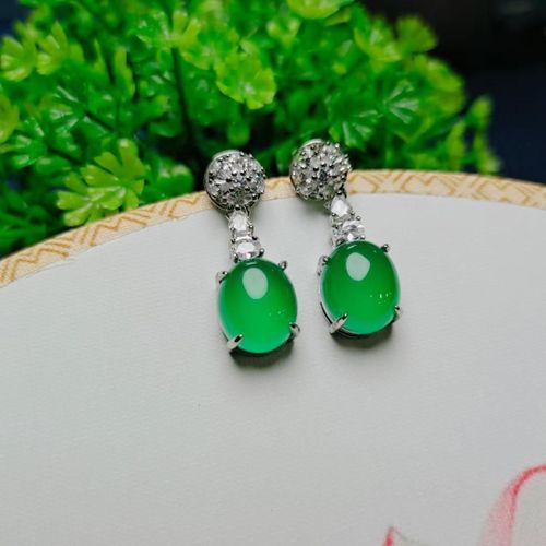 Boucles D'oreilles En Calcdoine Verte Pour Femmes, Bijoux En Jade Naturel, En Pierre De Jade Chinois Vritable, Accessoires En Chrysoprase,  La Mode