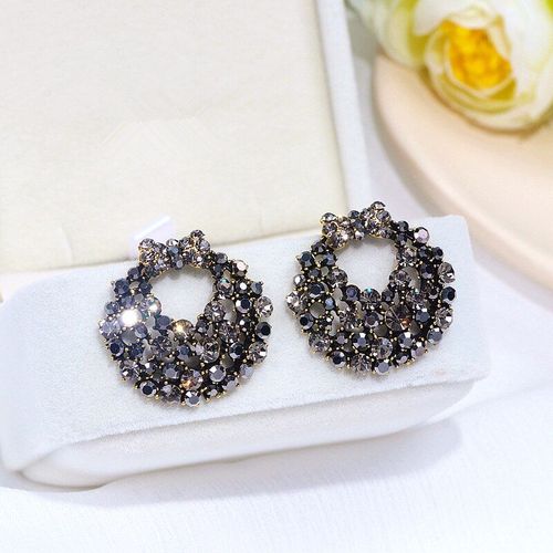 Boucles D'oreilles En Cristal  Gros NUd Papillon Pour Femmes, Bijou  La Mode, lgant Et Scintillant, Strass Noir, Accessoire