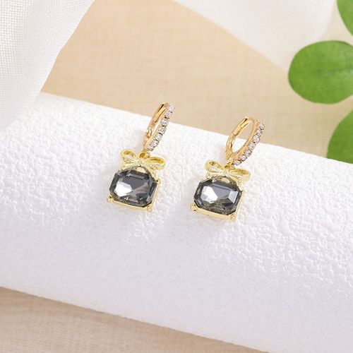 Boucles D'oreilles En Cristal Carr, Boucles D'oreilles Simples Et Polyvalentes, Conception Populaire, Mode Corenne, Temprament, NUd Papillon, Filet Rouge