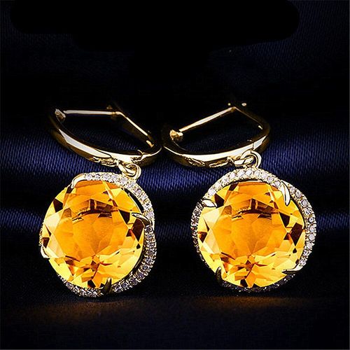 Boucles D'oreilles En Cristal De Citrine Jaune Pour Femme, Bijoux En Forme De Fleur, En Forme De Goutte D'eau, Couleur Or 18k, Accessoires, Cadeaux
