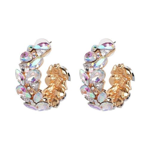 Boucles D'oreilles En Cristal Pour Femmes, Brillantes Et Exagres, Grand Cercle Multicolore En Forme De C, En Verre, Cadeau
