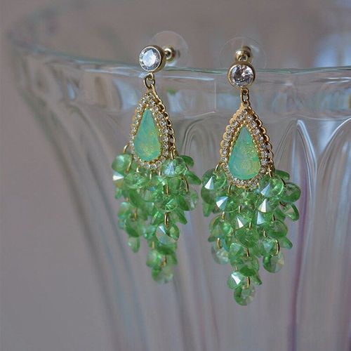 Boucles D'oreilles En Cristal Pour Femmes Et Filles, Vintage Coren, Vert, Goutte D'eau, Perles Acryliques,  La Mode, Bijoux De Fte